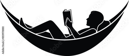 Black silhouette of person reading book in hammock