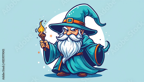 Cartoon Wizard with a Torch - A Magical Character Illustration.