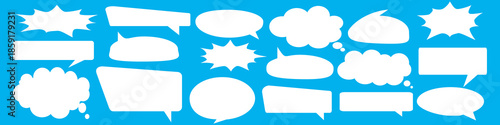 A set of chat box designs for comments on social media or comics. Vector designs of speech bubbles, text boxes, and conversation chat columns in comics.	