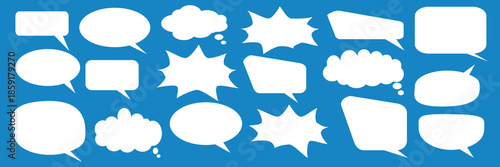 A set of chat box designs for comments on social media or comics. Vector designs of speech bubbles, text boxes, and conversation chat columns in comics.	