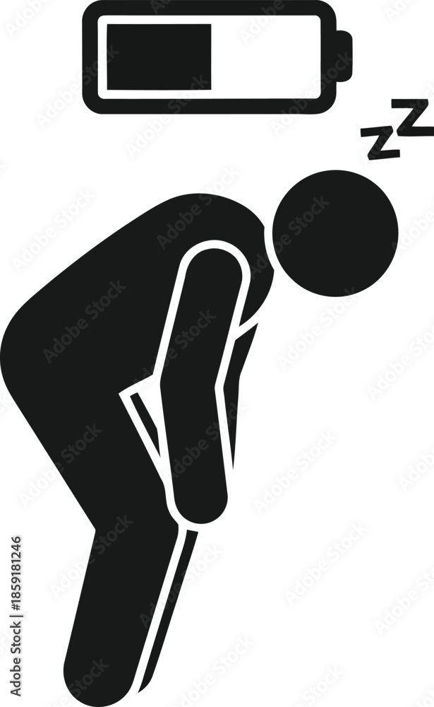 Fototapeta premium Tired person with low battery symbol and sleeping Zzs