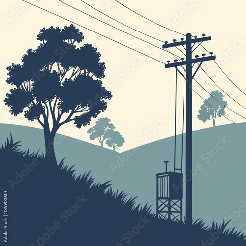 Rural landscape with telephone pole