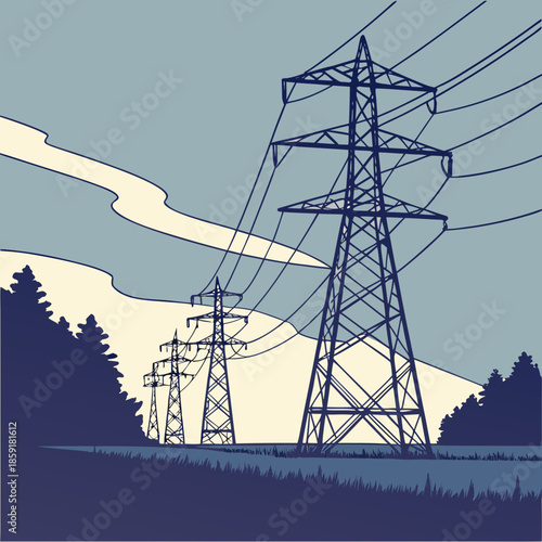 Electricity towers in rural landscape