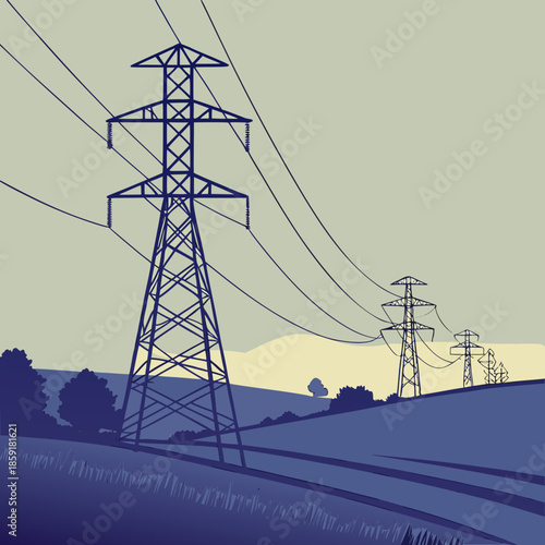 Electricity towers in countryside