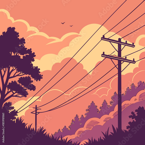 Sunset over rural landscape