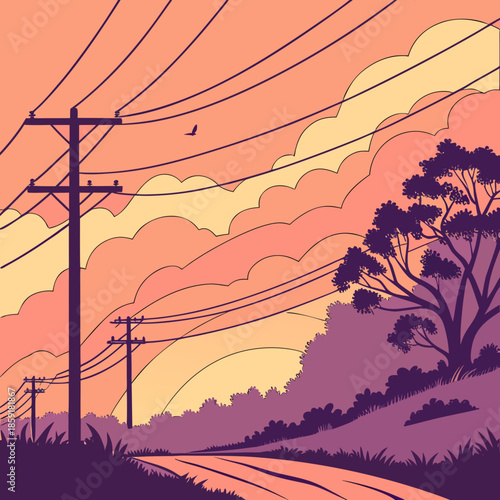 Sunset over rural landscape