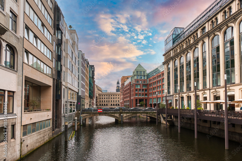 Naklejka premium Hamburg-Mitte is one of the seven districts of the city of Hamburg, Germany, comprising mainly the city center. The districts of Hamburg-Altstadt and Neustadt are also part of Hamburg-Mitte.