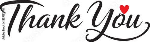 Elegant Thank You text with a red heart accent on a white background lettering script