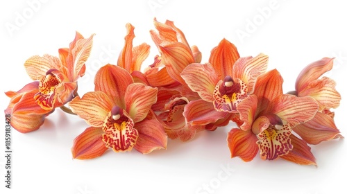 Orange orchid flowers on a white background. Floral background. Minimalistic background.