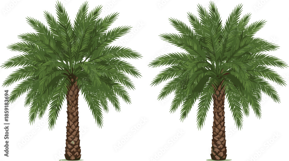 Fototapeta premium Realistic Palm Tree Illustration Set Featuring Tropical Green Palms for Summer Beach Nature Landscape Vector Design