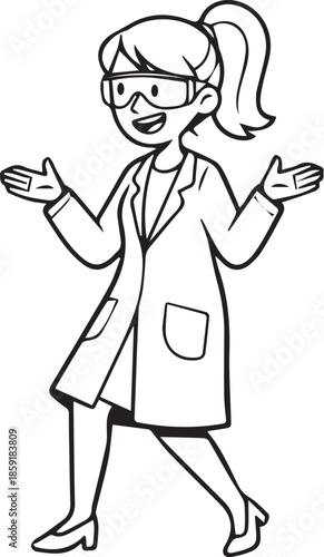 illustration of a female scientist laughing out loud, vector