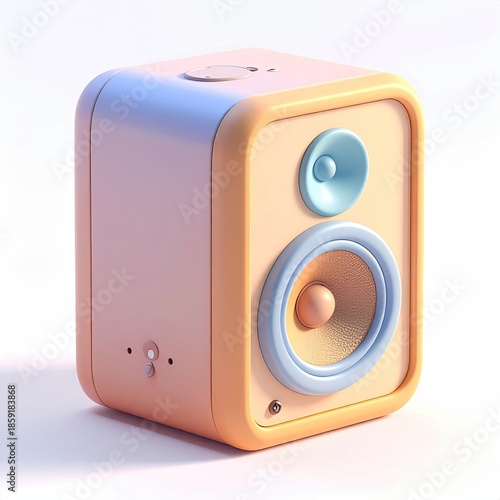 Pastel colored speaker with rounded corners and speaker cones