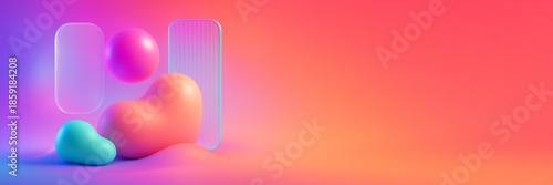 Abstract colorful 3D shapes with smooth gradients and glass textures on left ...