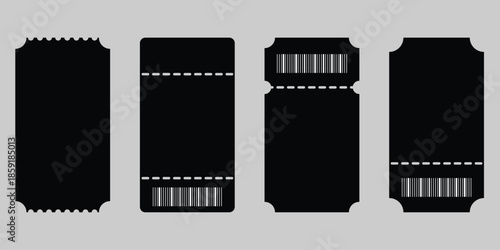 Blank ticket collection. Admission and entry tickets with barcodes . Collection of empty entrance to the concert ticket templates . vector illustration on isolated background.