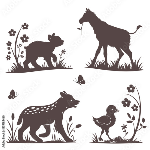 Wildlife silhouettes in nature