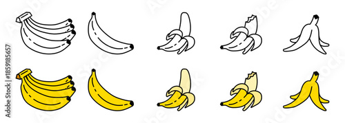 banana doodle icon peeled fruit waste