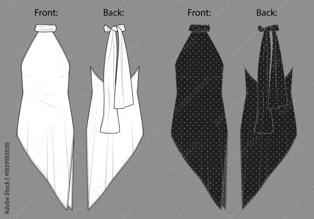 Φωτογραφία Vector illustration of fitted, sleeveless top in interlock jersey with a wide halter neck strap, with open back and asymmetric hem