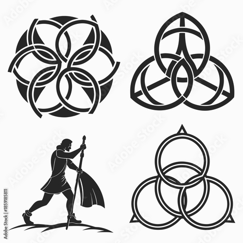 Celtic knotwork and warrior silhouette