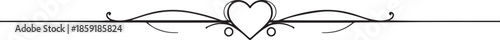 Simple black heart-shaped divider with curved lines and dots on a white background ornament flourish