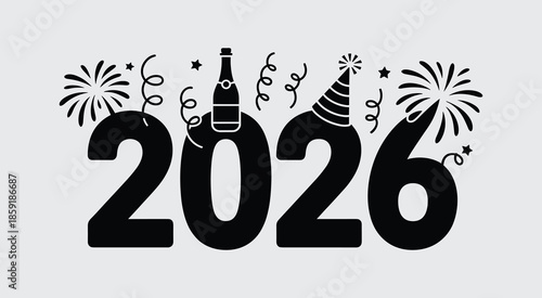 Happy new year 2026 celebration with fireworks vector illustration.
