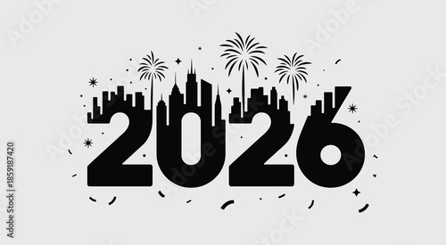 Happy new year 2026 celebration with fireworks vector illustration.