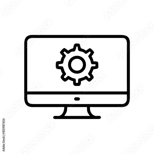 Display settings line icon, black outline screen and brightness control symbol isolated on transparent background