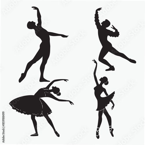 Silhouette of ballerinas in various poses