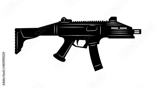 Sleek submachine gun silhouette, a modern firearm design
