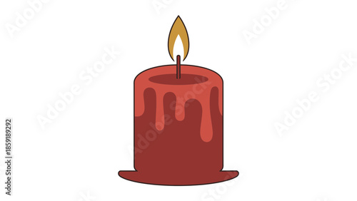 Warm, glowing red candle with dripping wax illuminates a peaceful moment.