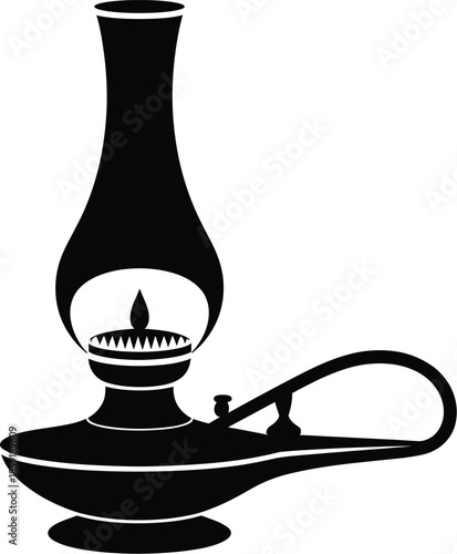 A striking black silhouette of a figure representing black history on transparent background. Oil lamp vector illustration. 
