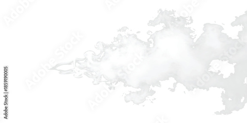 Abstract smoke or steam cloud flowing from left to right on a white background
