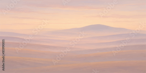 A breathtaking desert landscape captures the vibrant beauty of a mountain horizon under an orange and blue sky during a glowing sunrise and sunset