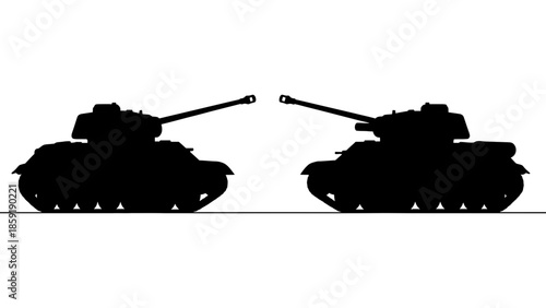 Two opposing tank silhouettes facing each other, symbolizing conflict and confrontation.