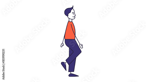 Young man in casual clothing confidently walking forward with a slight smile