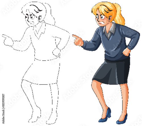 Angry Businesswoman Pointing Finger Cartoon Character Illustration