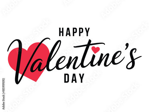 Happy Valentine's Day Calligraphy Lettering with Red Heart for Romantic Holiday Greeting Cards and Social Media Posts