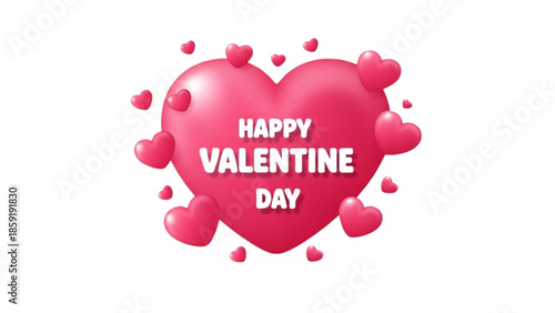 This graphic features a large, vibrant pink heart centered against a clean white background. Inside the main heart, the message "Happy Valentine Day" is prominently displayed in a stylized white font.