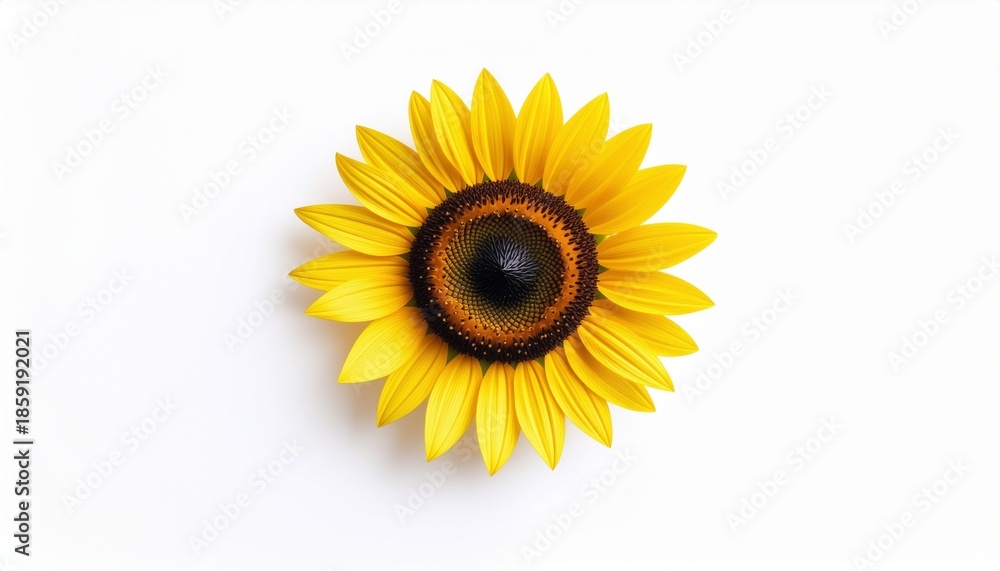 Obraz premium A bright yellow sunflower in full bloom, symbolizing joy, warmth, and positive energy against a clean white background
