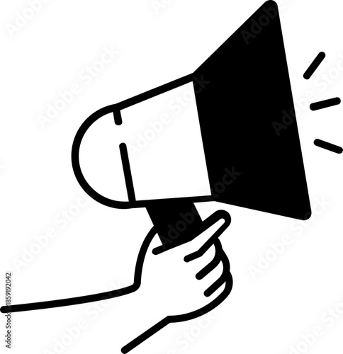 Megaphone icon silhouette, megaphone icon sketch, car horn silhouette, minimal audio symbol, minimal car horn icon vector illustration.megaphone line icon set vectors.A black megaphone silhouette icon