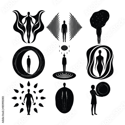 Abstract Black Silhouettes of Human Figures in Various Forms vector illustration