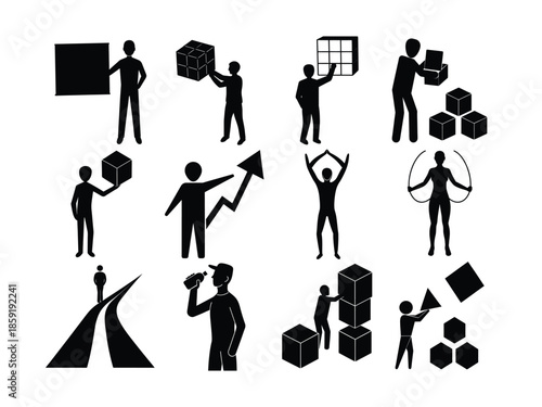 Set of Black Silhouettes Representing Business and Activity Concepts woman
