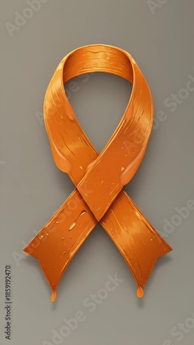Animated orange ribbon loop for self-harm awareness, leukemia, kidney cancer cause loop
