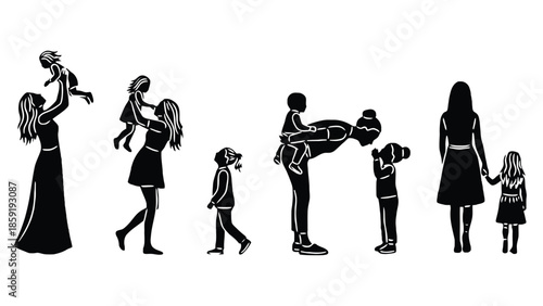 Diverse family moments captured in silhouette, celebrating connection and love.