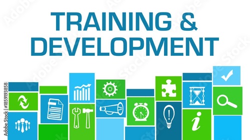 Training And Development Green Blue Grid Business Symbols Bottom 