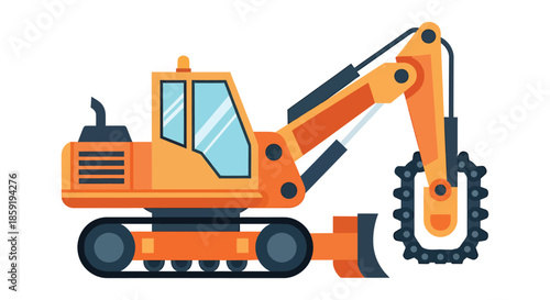 Orange excavator machine with tracks and bucket