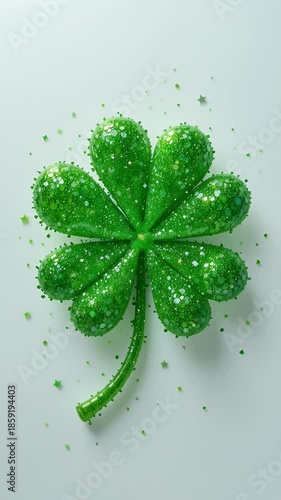 Animated shimmering glitter shamrocks on a vibrant green background perfect for St. Patrick's Day