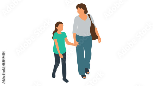 Mother and daughter holding hands while walking, enjoying a moment of connection and togetherness.