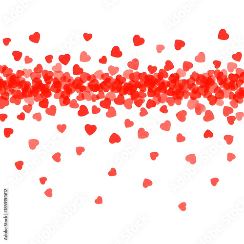 Red hearts scattered on white background