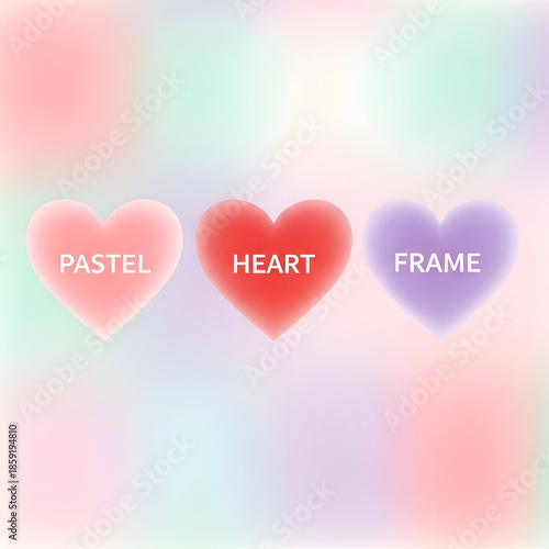 Three pastel heart frames with text in soft colors