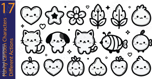 Educational Whiteboard Cartoon Line Art Set